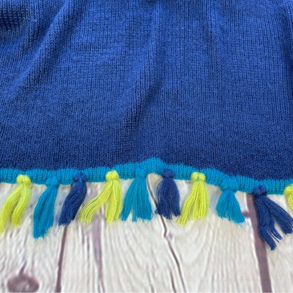Libby Edelman Poncho Fringed Sweater NWT Blue Lime Green Turquoise One Size - Picture 10 of 11